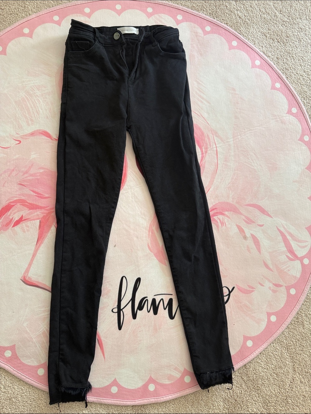 Black Skinny Jeans, Fleece‑Lined, Frayed Ankle Hem